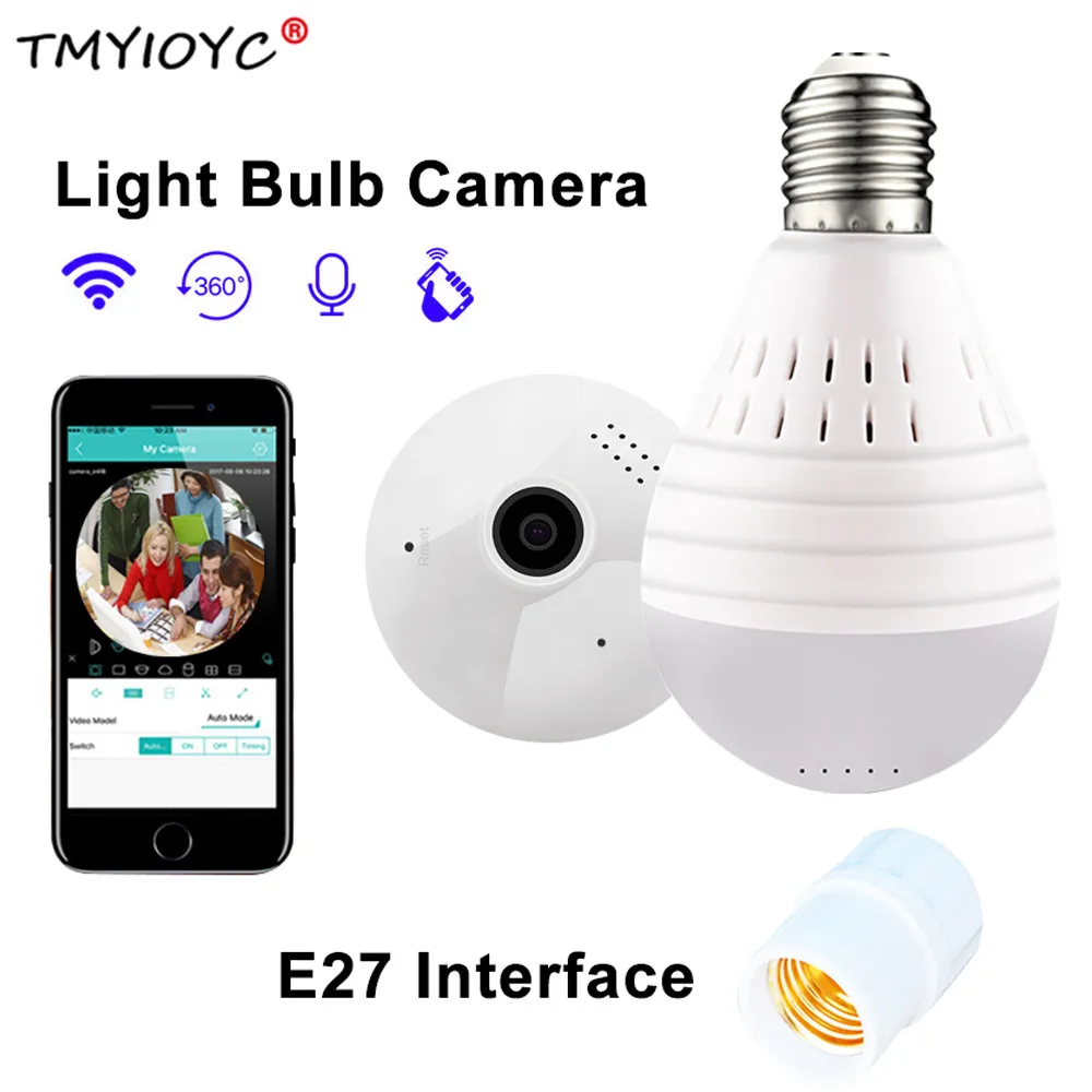 

Bulb Lamp Wifi Mini Camera 960P Home Security Wireless IP Cam Panoramic FishEye 360 Degree Night Vision Motion Detection Camera