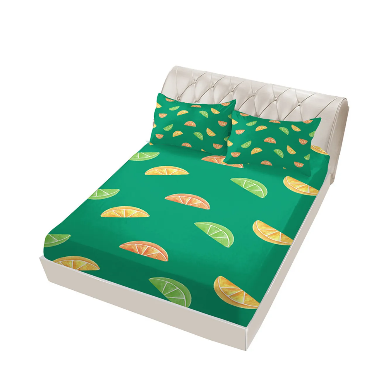 Fruit Fitted Sheet, Lemon Style Soft Decorative Fabric Bedding All-Round Elastic Pocket, Wrinkle& Fade Resistant Bedding