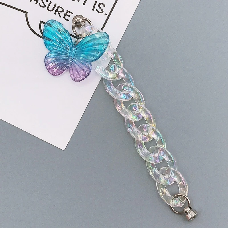 Acrylic Butterfly Anti-lost Mobile Phone Strap Cord Bracelet Phone Lanyard Chain for Women Cell Phone Case Hanging Cord