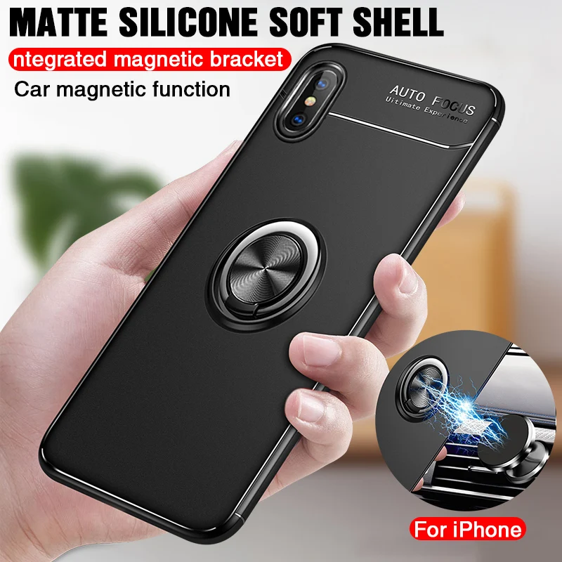 

PLV Magnetic Car Phone Case On For iPhone X XR 8 7 6 6S Plus Magnetic Holder Ring Soft TPU For iphone 6s 7 8 X Shockproof Cover