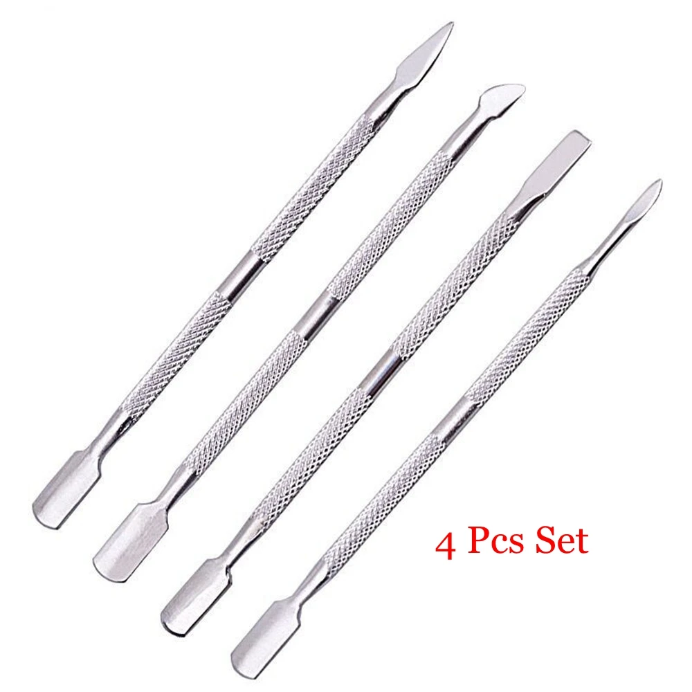 4pcs 2/4 шт./компл. двухсторонний инструмент для ногтей средство для снятия УФ гель-лака палка Треугольники стержень кутикулы толкатель Нержавеющая сталь педикюрная пилка инструмент для очистки - Цвет: 4pcs