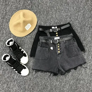

2020 Free Shiping Beach Shorts Trousers Short Jeans Female High Waist Loose Denim Female Lady Buttons Tassel Slim Fit Shorts
