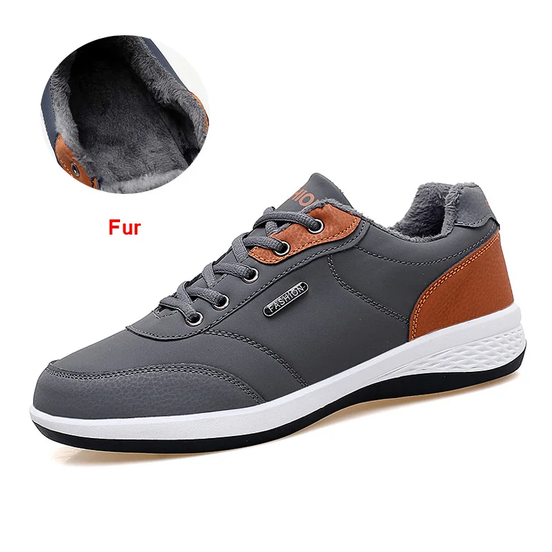 03 Gray Fur Зимние брендовые высокое качество из искусственной кожи Для мужчин на плоской подошве Для мужчин ручной работы модная удобная дышащая прогулочная обувь; супер светильник обувь, размер 38-45 - Цвет: 03 Gray Fur