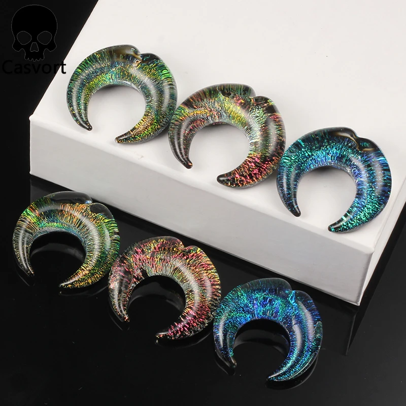 Casvort 2PCS Colorful Crescent Piercing Ear Plugs Expanders Earring