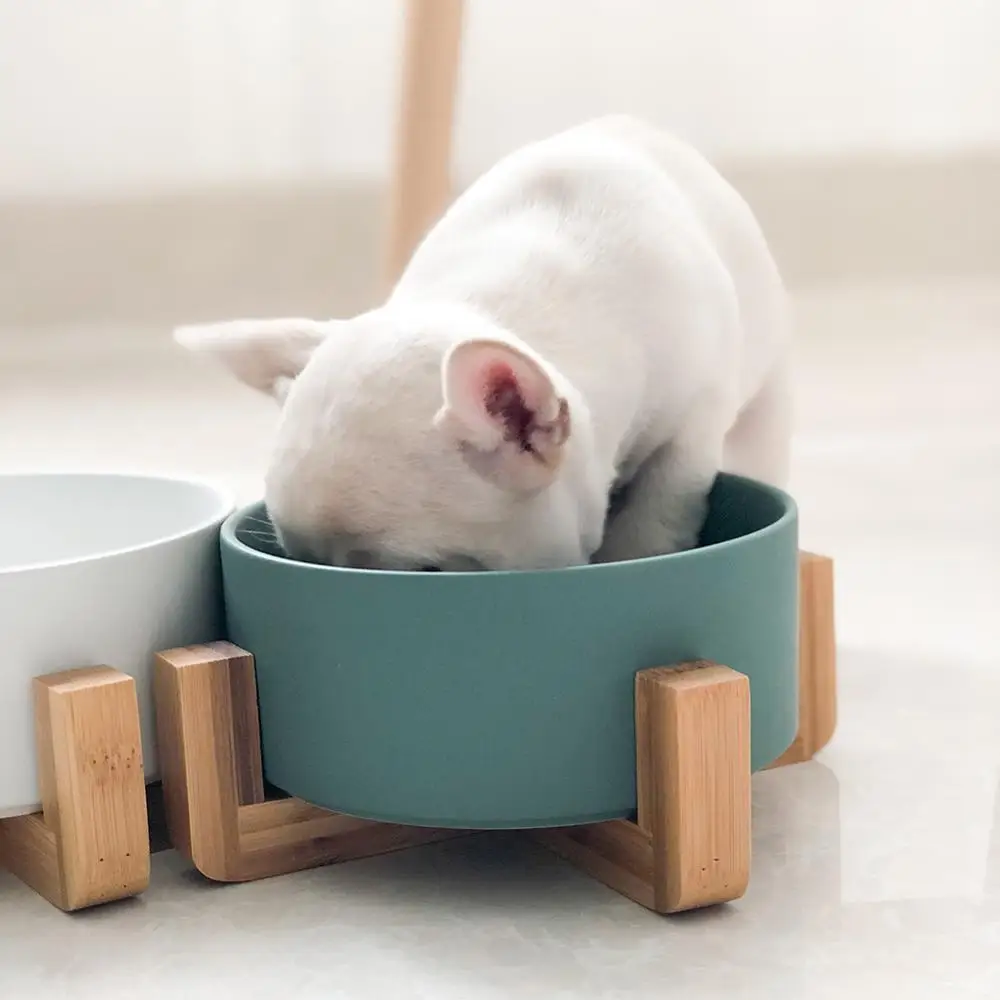 Керамический повышенный поднятый миска для кошки с деревянной подставкой без разлива корма для домашних животных Кормушка для воды кошки маленькие собаки