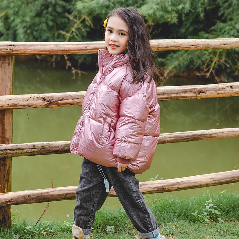 Olekid/Коллекция года, осенне-зимняя парка для девочек, водонепроницаемая Глянцевая зимняя куртка для мальчиков Детское пальто для детей возрастом от 2 до 10 лет зимний комбинезон для маленьких мальчиков - Цвет: Розовый
