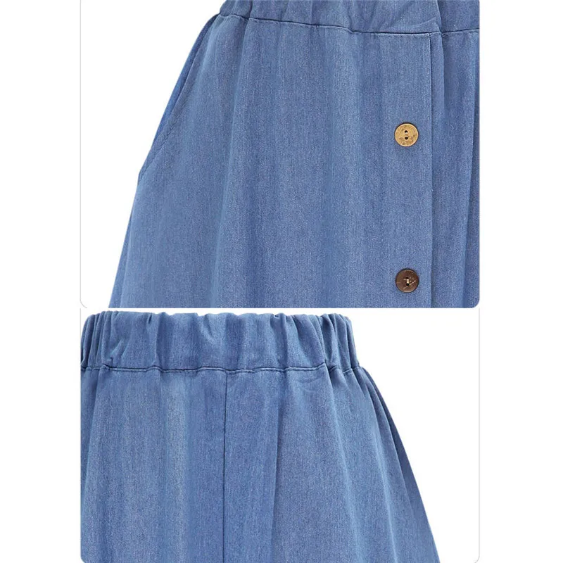 Denim Jeans A-line Women's Midi Skirt Female Plus Size High Waist Button Students long Skirts Spring Summer College Clothes
