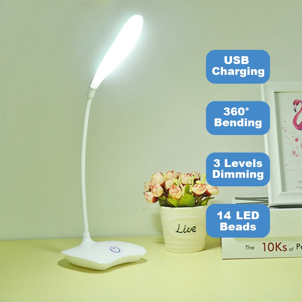 Flexible 18 LED Stand Desk Lamp Modern Touch Switch 3 Modes Dimmer USB Rechargeable Reading Study Light Table Lamp for Bedroom Flexible 18 LED Stand Desk Lamp Modern Touch Switch 3 Modes Dimmer USB Rechargeable Reading Study Light Table Lamp for Bedroom