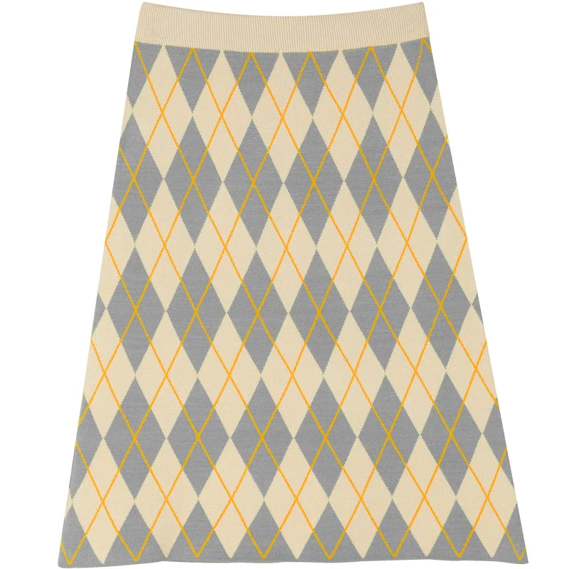 Cream White Skirt ELFSACK пуловер Argyle свитер, Женский Модный зимний зеленый повседневный костюм повседневная одежда - Цвет: Cream White Skirt