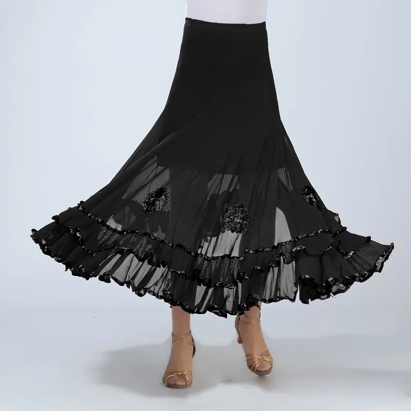 Women Belly Dance Waltz Flamenco Ballroom Dress Competition Outfits Spain Dancer Skirts Long Swing Dance Skirt Holographic (6)