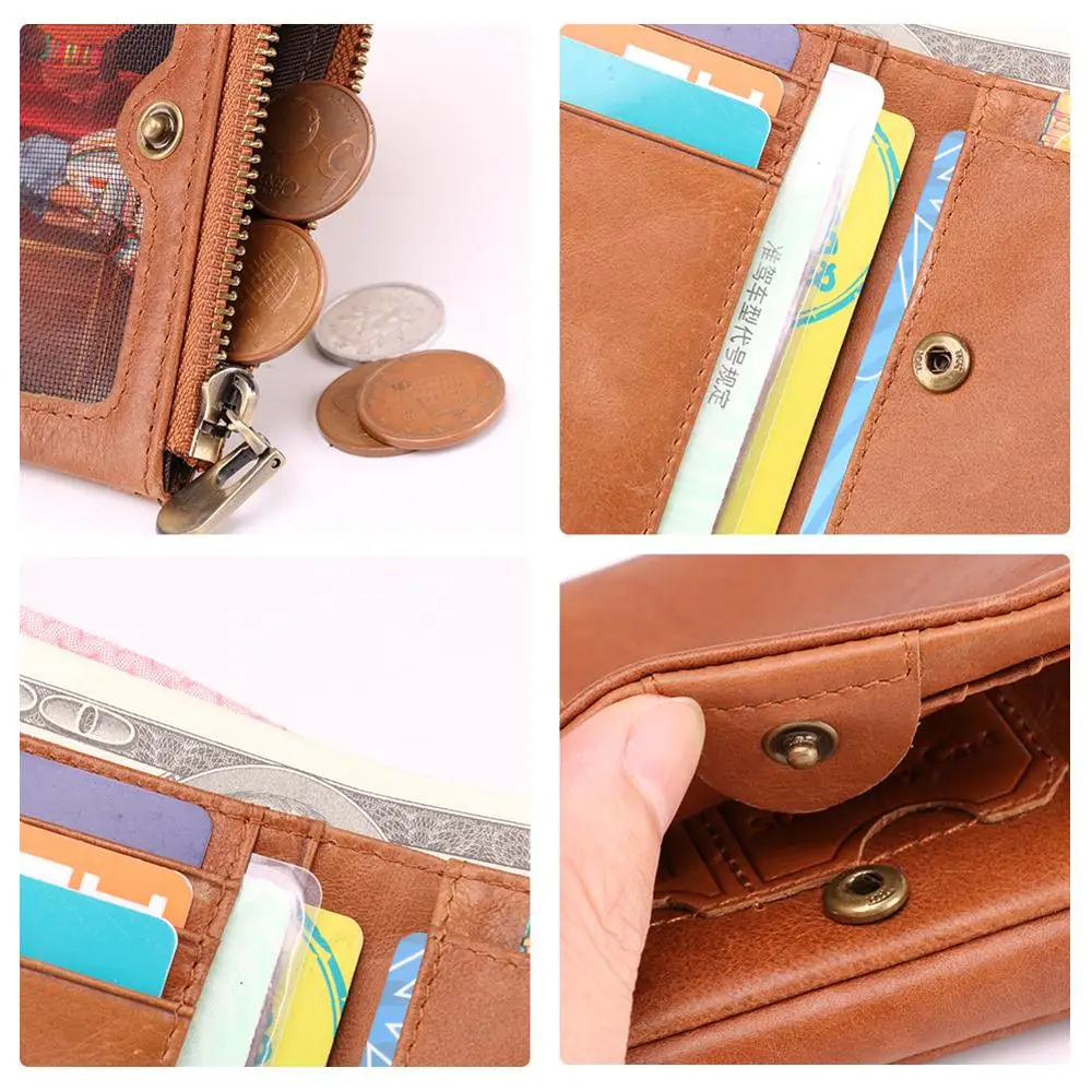 JOGUJOS Men Genuine Leather Wallet RFID Credit Card Holder Purse Zipper&Hasp Male Wallet Business Coin Purse Portomonee For Man