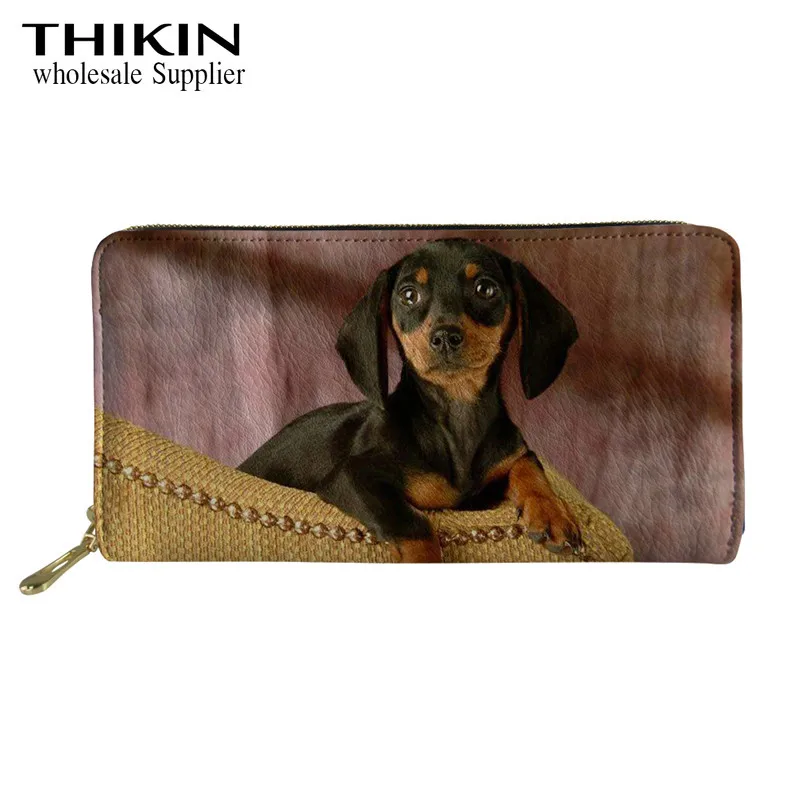 as picture THIKIN Kawaii 3D такса печати леди кошелек телефон деньги Сумка милая собака клатч из искусственной кожи для телефона кошелек для женщин Новое поступление кошелек - Цвет: as picture