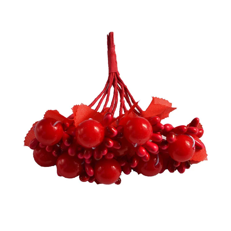 5/6/8/10/12/50/70/90pcs Mixed Red Flower Cherry Stamen Berries Bundle DIY Scrapbooking Christmas Wedding Cake Gift Box Wreaths