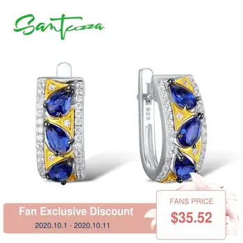 

Santuzza Silver Stud Earrings for Women Blue Stone White Cubic Zirconia Ladies Pure 925 Sterling Silver Party Fashion Jewelry
