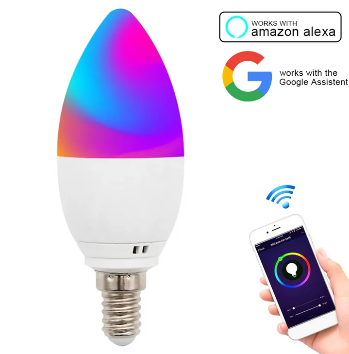 Профессиональный светодиодный светильник-свеча E14/E27 WiFi Smart совместимый с Alexa Google Home