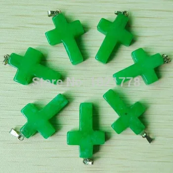 

Fashion Natural Stone Green Cross 50pcs/lot Wholesale Charms Pendants For Diy Jewelry Making High Quality