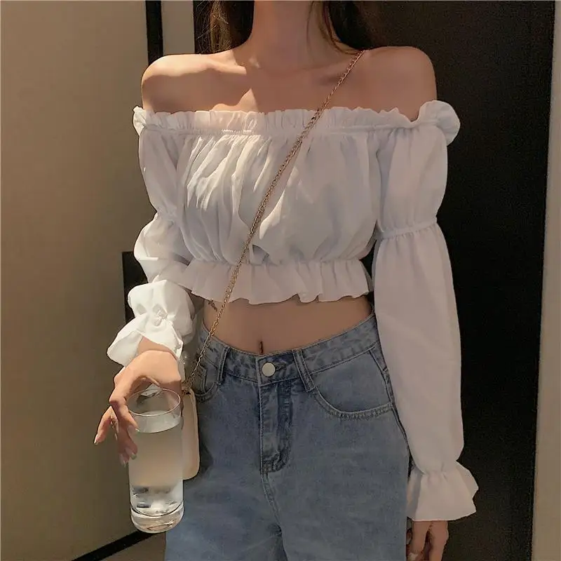 chiffon off shoulder ruffle top