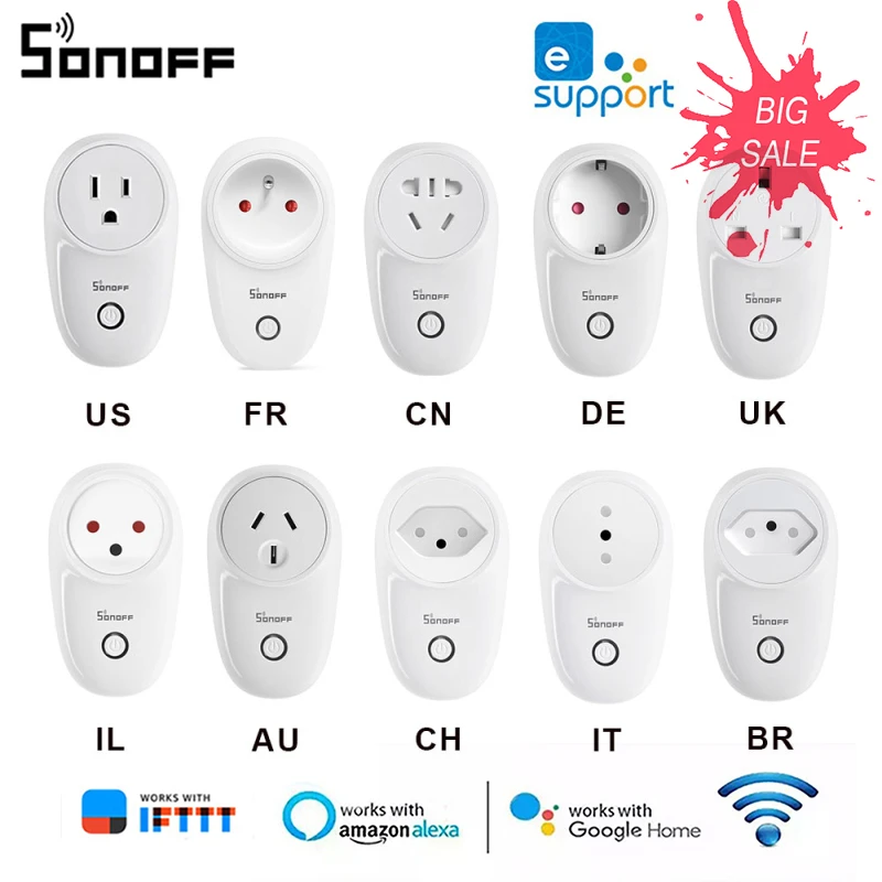 Sonoff S26 Smart Home Automation Module WiFi Smart Socket 220V 10A EU/US/UK Power Outlet Voice Control Via Alexa Google Home APP