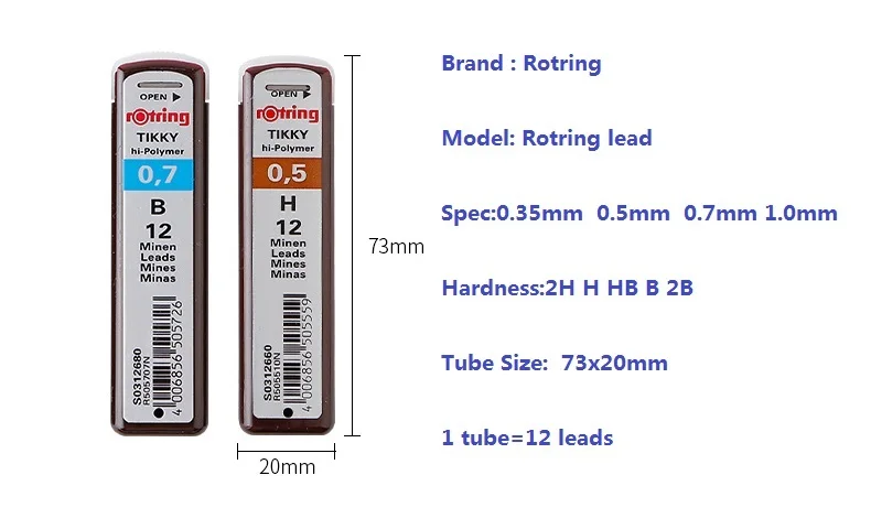 Rotring 0,35/0,5/0,7/1,0 мм набор механических карандашей Автоматическая стержни для карандаша письменные принадлежности 4 шт./лот