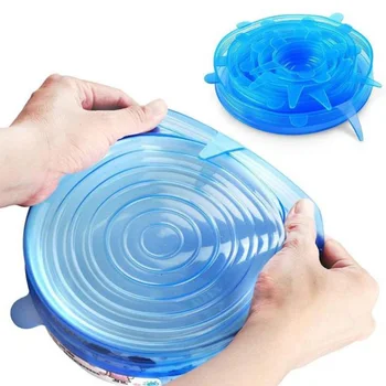 

Silicone food caps 6 pcs reusable For Food Fresh Sealing Stopper Vacuum Stretch lid packaging kitchen silicone case