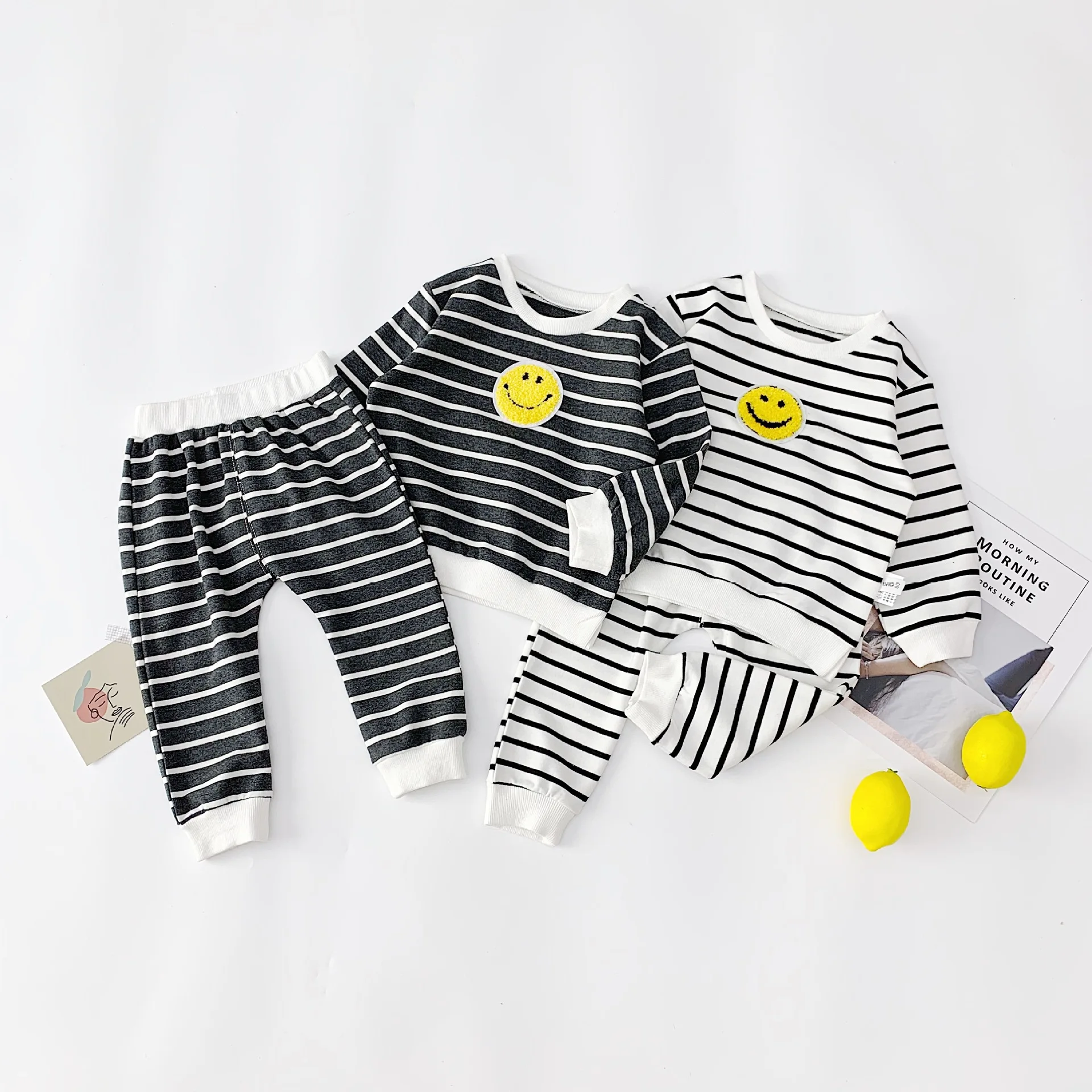 2PCS WLG Autumn boys girls clothing set kids white gray striped hoodie and pant set baby casual outfits children 1-5 years