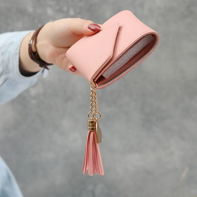 Price!! Women Simple Short Wallet Tassel Coin Purse Card Holders Multi-card Position Female Wallet Portefeuille Femme