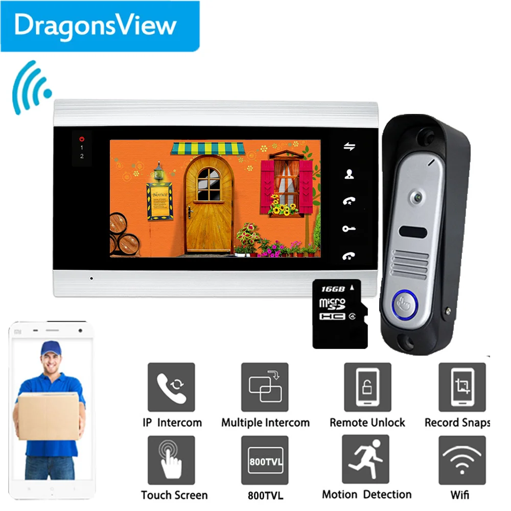 US $104.04 Dragonsview Wifi 7 Inch Wireless WiFi Smart IP Video Door Phone Intercom System Wired Doorbell With Camera Unlock Motion Record