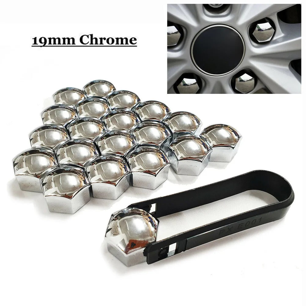 20Pcs Car Wheel Nut Cap Auto Hub Screw Cover Chrome Silver Wheel Nut