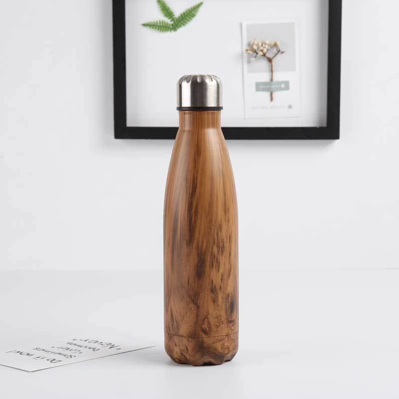 Wood Water Bottle Stainless Steel Thermos Flask Insulated Cold Beer Cup Sport Portable Shaker Camping Drink Bottle For Water Mug