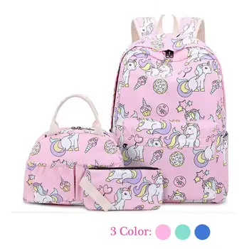 

Unicorn Backpack Set for Girls Kids Teens School Bag Bookbag Travel Daypack with Lunch Tote Bag Pencil Case Purse Bag 3 in 1 Set