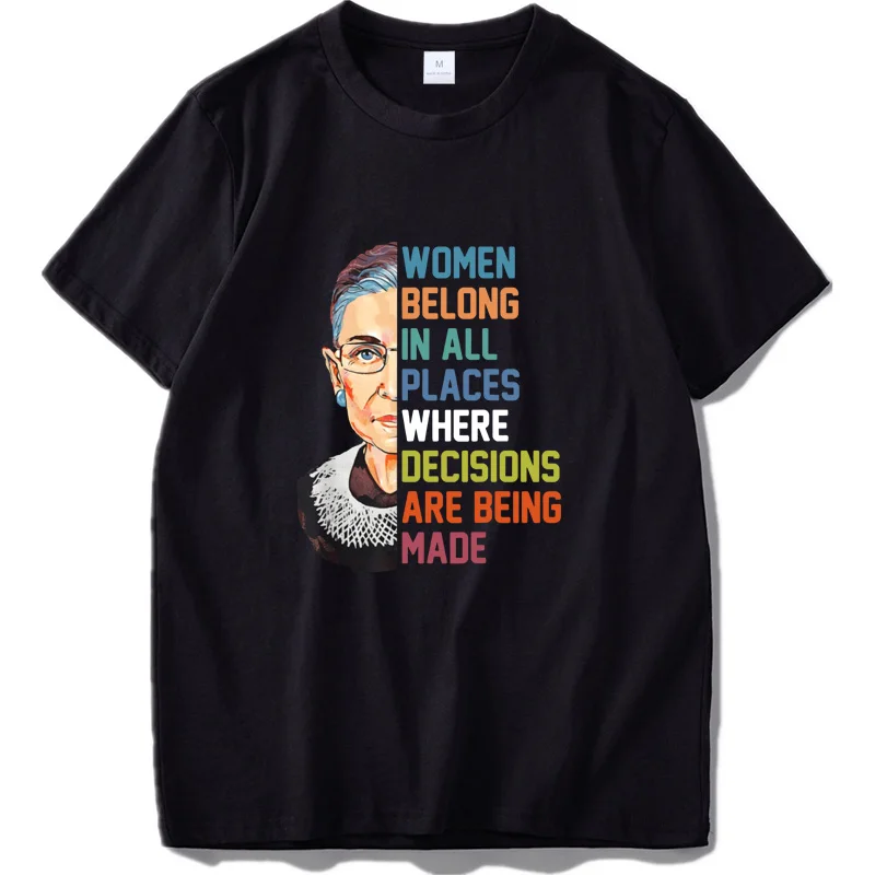 Футболка Ruth Bader, гинсбург, женская, подходит для всех мест, женская футболка, высокое качество, хлопок, дышащая, европейский размер, черные топы - Цвет: Черный