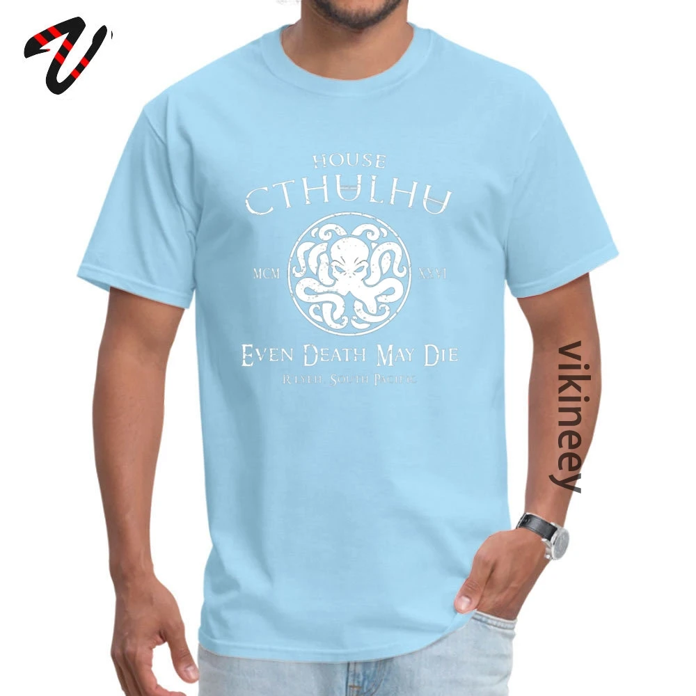 House Cthulhu On Sale Custom T Shirts Round Neck Cotton Fabric Short Sleeve Tops Shirt for Men Clothing Shirt NEW YEAR DAY House Cthulhu 7362 light