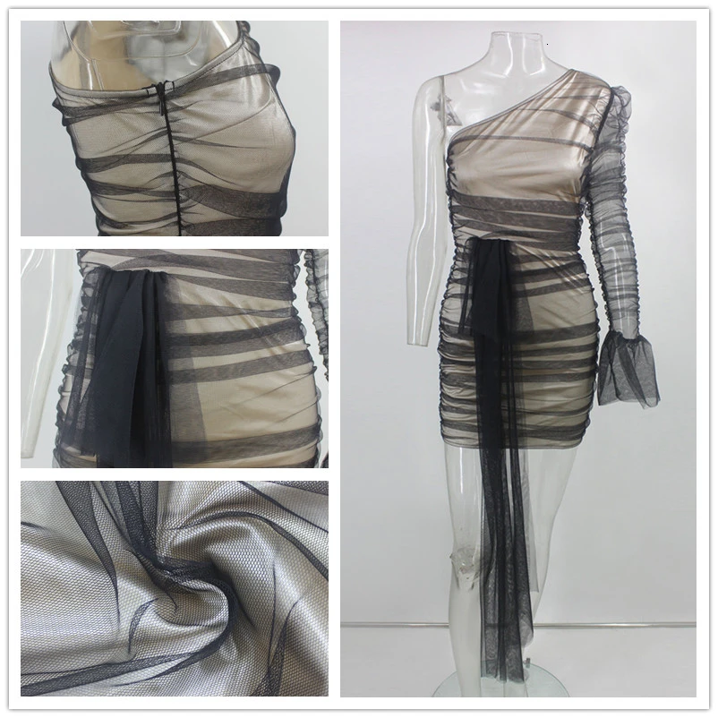 Осеннее модное сексуальное платье NATTEMAID на одно плечо женское Сетчатое