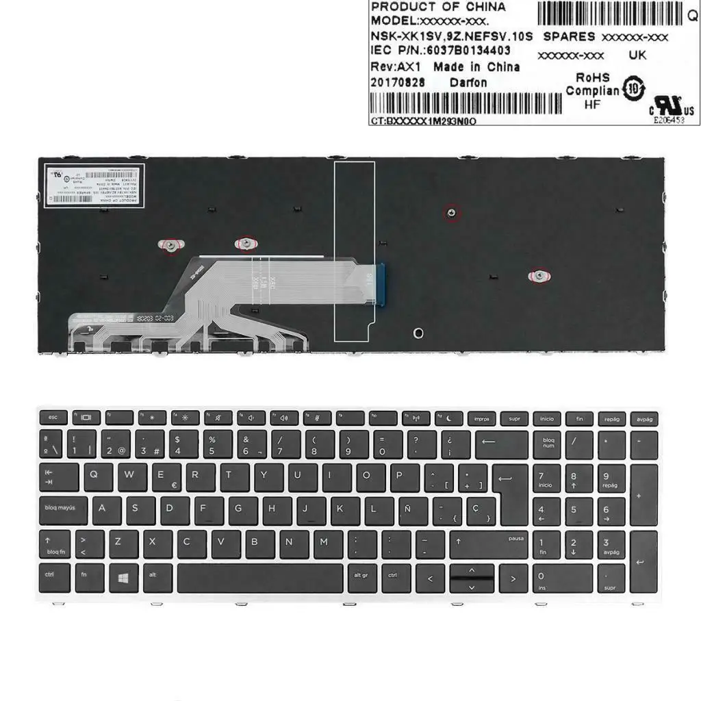 Клавиатура для hp Probook 450 G5 455 G5 470 с серебристой рамкой Spanish SP