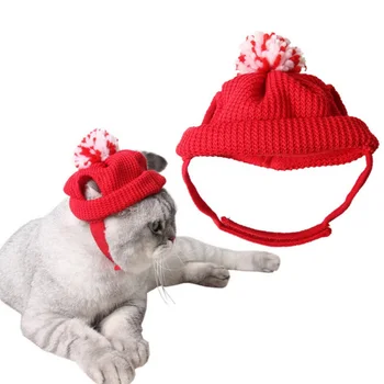 

Winter Christmas Cat Dog Hats Costume Warm hat with a Woolen Ball Grooming Caps Pet Caps