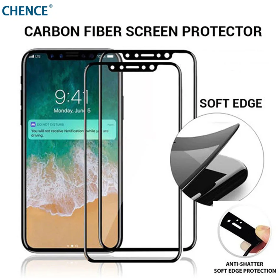 0.3mm glass Carbon Fiber 3D Curved Soft Edge Coated Tempered Glass For iPhone X iphone 8x Screen Protector Film | Мобильные телефоны