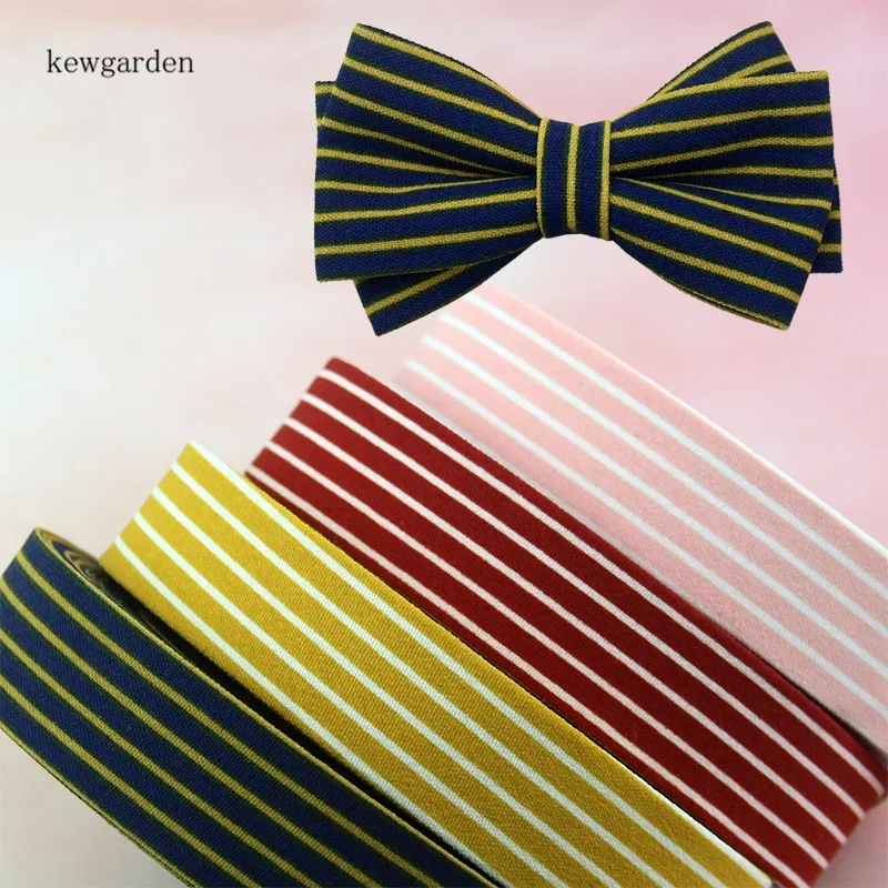 Kewgarden 1.5" 1" 3/8" 40mm 25mm 10mm Stripe Fabric Layering Cloth Ribbons Handmade Tape DIY Bow-tie Hair Accessories 10 Meters