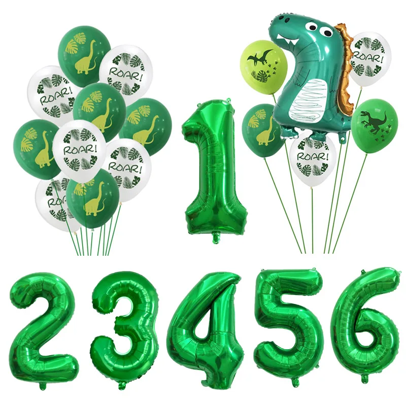 

Dinosaur Party Balloon Kids 1 2 3 4 5 6 7 8 9 Years Birthday Decoration Baby Shower Dinosaur Foil Balloons Green Number Ballons