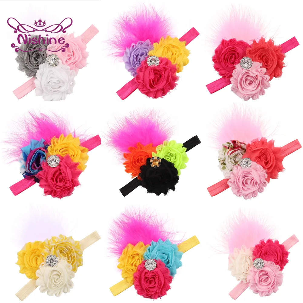 

Nishine Colorful Chiffon Flowers Infant Elastic Headband with Feather Baby Girls Floral Hairband Party Decoration Birthday Gifts