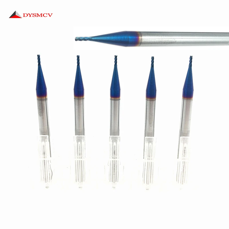 

1mm HRC65 End Mill 4 Flutes D1*3*D4*50L 4T Solid Carbide Fattened End Mills Straight Slim Shank nACo-Blue Coated Milling Cutter