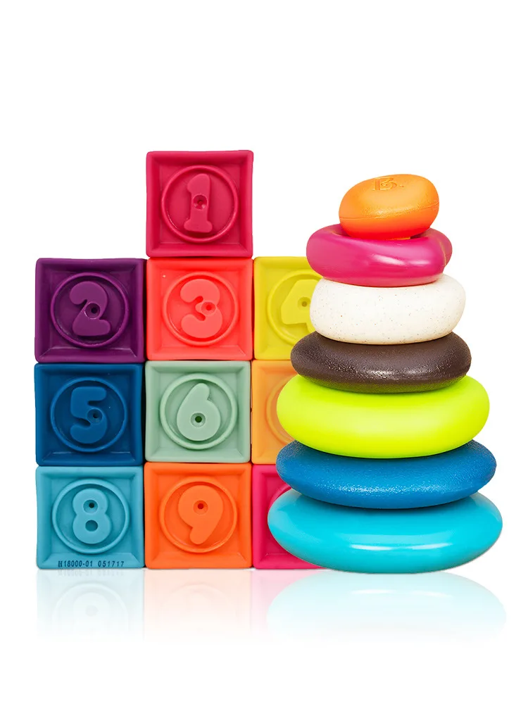 

Suitable for with Numbers B. Toys B. Infant Building Blocks America Soft Silcone Jenga Effective Educational-Bite 12