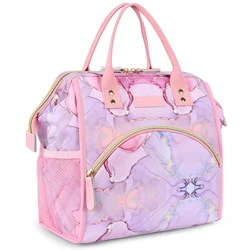 LOKASS lunch bag insulated lunch box wide open lunch tote bag durable PU leather snack storage bag