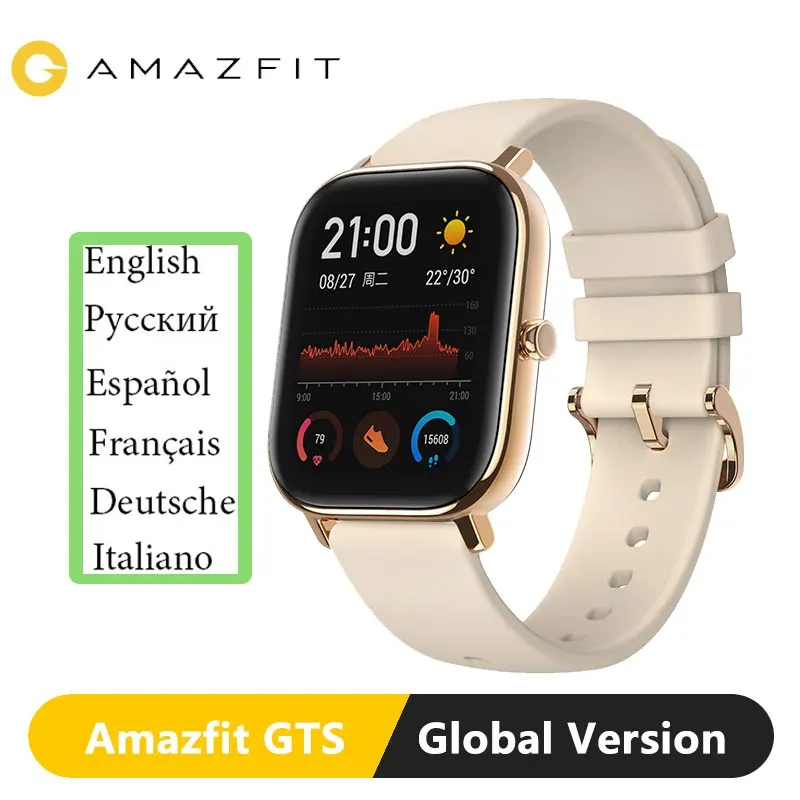 Desert Gold Глобальная версия, Xiaomi Huami Amazfit GTS, умные часы, gps, умные часы, 5 АТМ, водонепроницаемые, для здоровья, сердечного ритма, AMOLED, 12 видов спорта - Цвет: Desert Gold