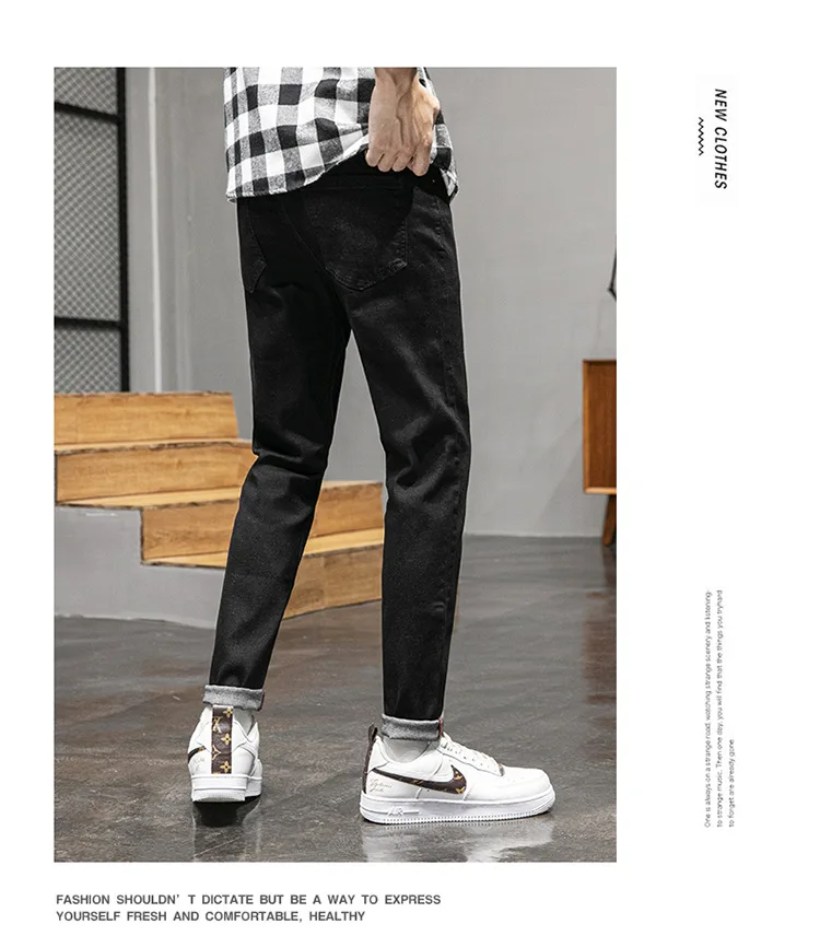 Осень стиль корейский стиль Slim Fit джинсы для мужчин тренд эластичность палец сердце вышитые повседневные byda xiao ноги длинные брюки