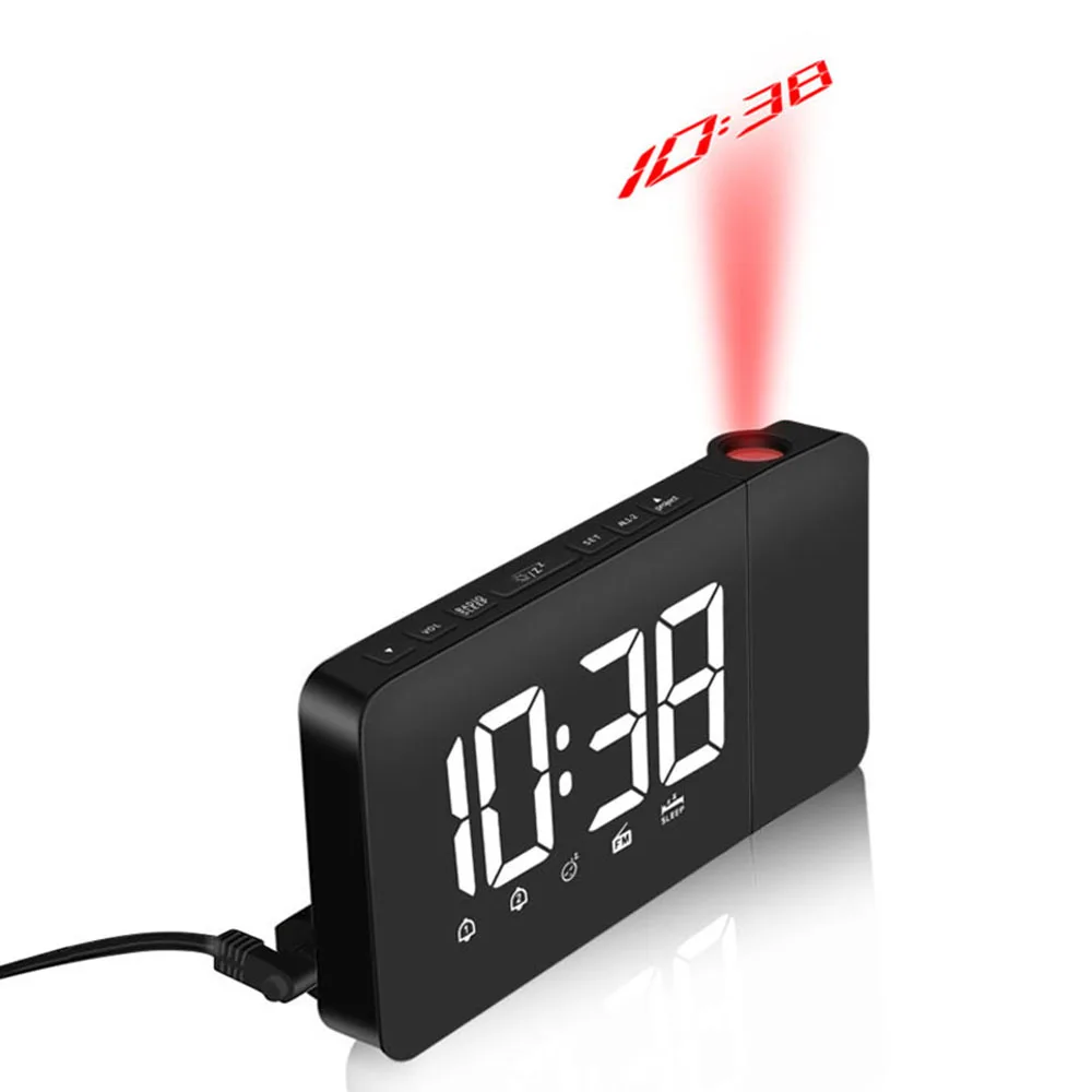 USB проекционный будильник часы со светодиодным дисплеем время цифровой будильник с поворотным проектором двойной будильник FM радио функция повтора