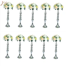 10PCS Silver Metal Candle Holders Flower Vases Candlestick Wedding Table Centerpieces Event Road Lead Party Candle Stands Rack