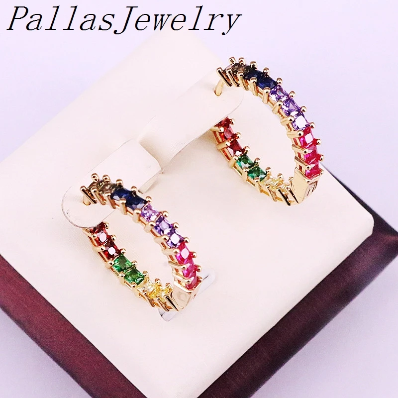 

6Pairs, Multicolor Zirconia Cz Micro Pave Fashion Gold Color Circle Earring Rainbow Cz Party Jewelry For Women Girl