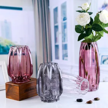 

Simple Geometric European Vertical Glass Vase Transparent Color Modern Vase Lily Living Room Flower Arrangement