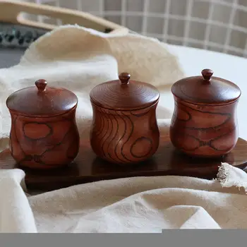 

Wooden Seasoning Pot Spice Jar With Spoon And Base For Kitchen Home Kitchen Seasoning Box Salt Pepper Shakers Seasoning Tool