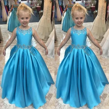 

Luxurious Blue Flower Girl Dresses For Wedding Sleeveless O-Neck Shiny Girl First Holy Communion Dresses
